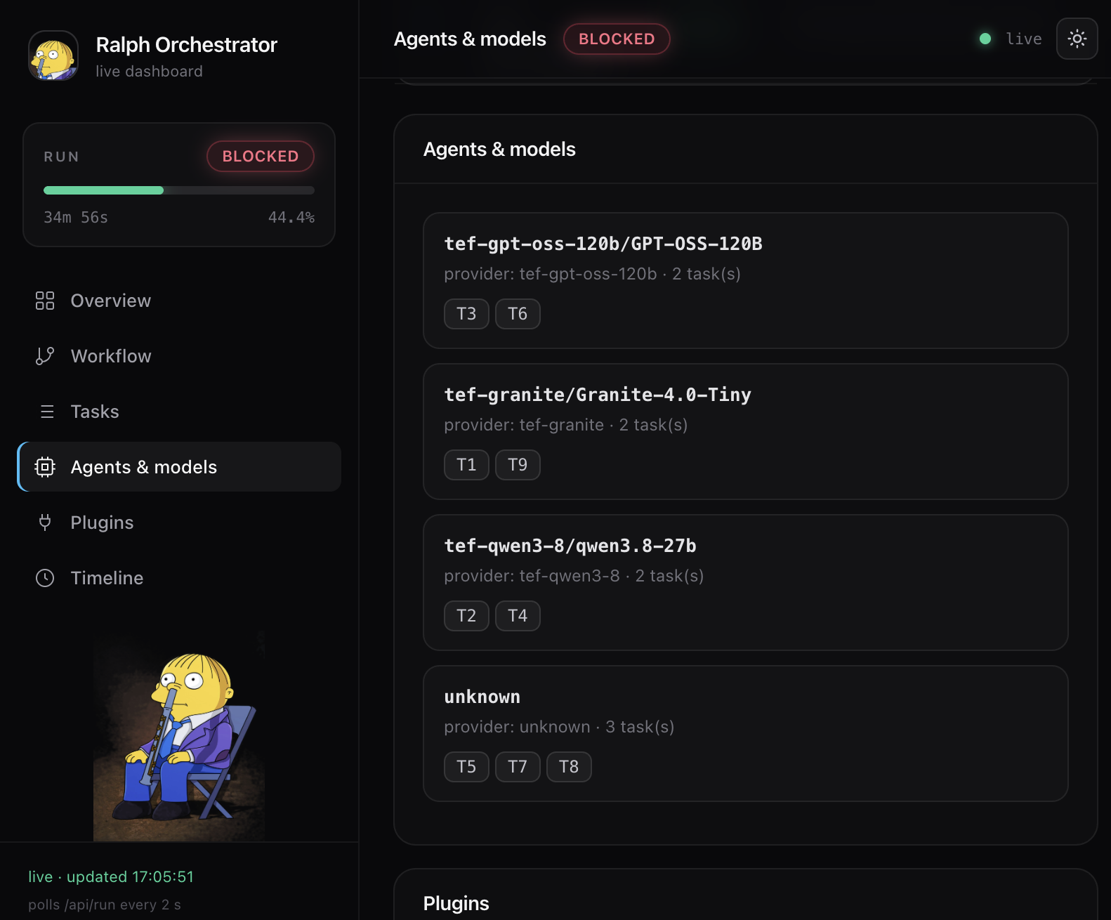 Dashboard — Agents and models
